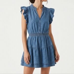 Steve Madden Ruffled Denim Mini Dress - Blue (Small)